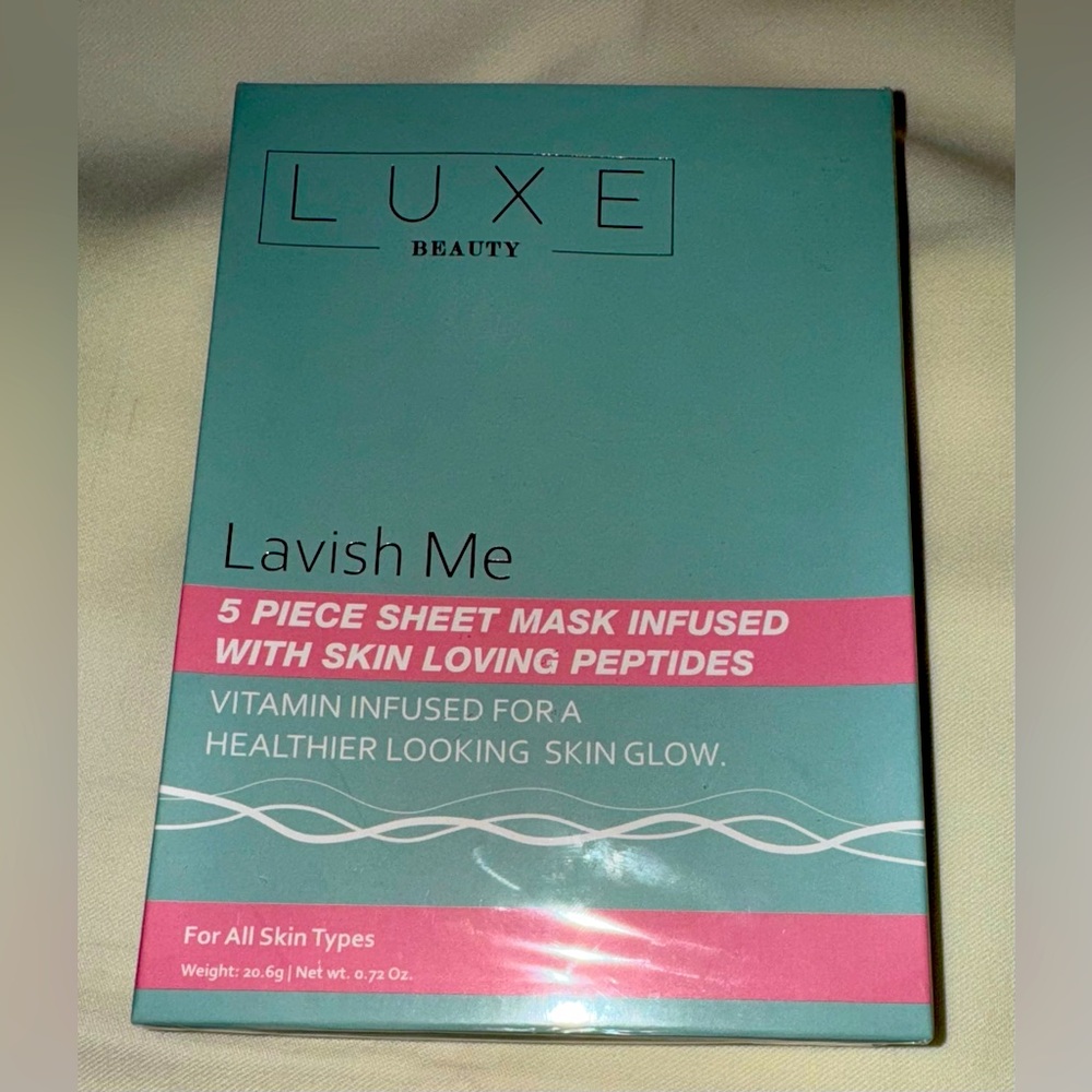 LUXE BEAUTY Lavish Me, 5 Piece Sheet Mask Infused with Skin Loving Peptides NEW